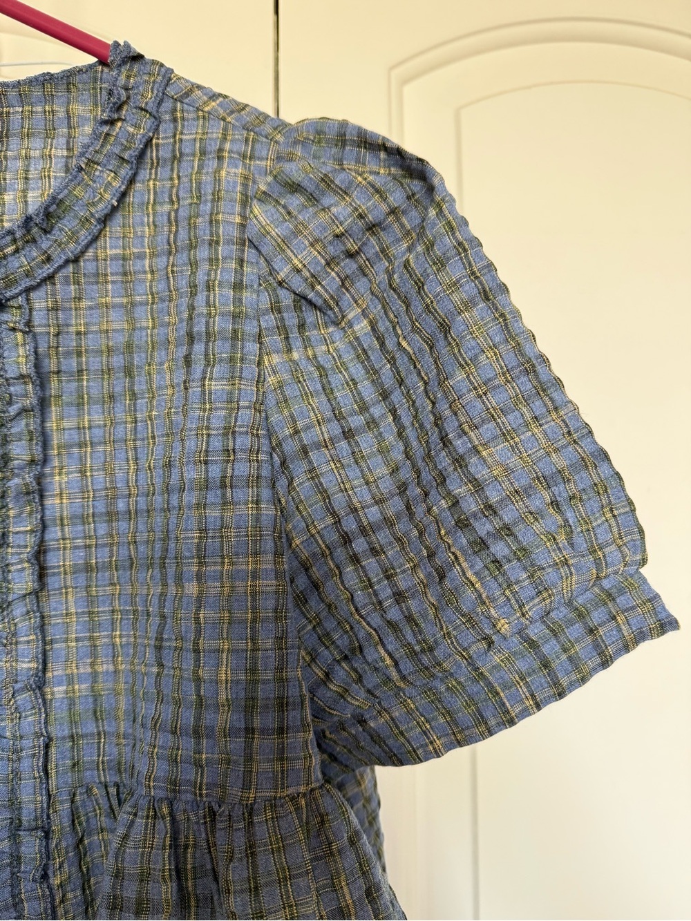 Blue Ruffle-Trim Button Front Women's Top - Picture 5 of 9